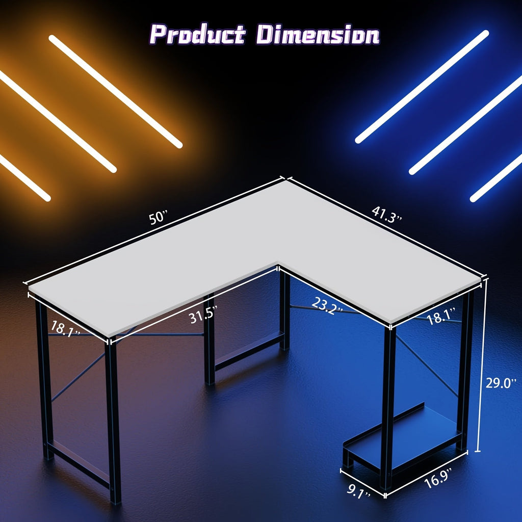 L-Shaped Corner Computer Desk with Storage Pocket | Wooden Home Office / Gaming