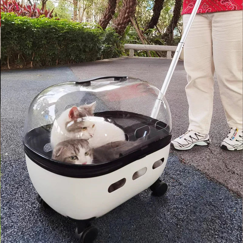 New Transparent Capsule Pet Travel Trolley Carriers Bag Stroller for 10kg Puppies Dogs Cat with Wheel