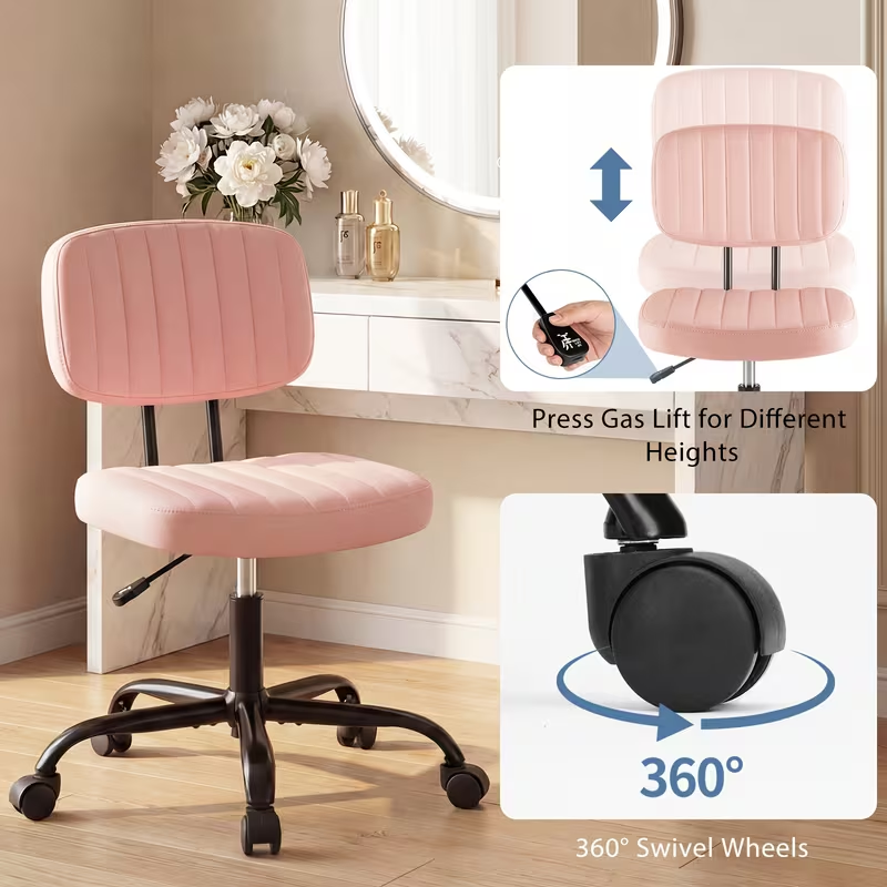 Adjustable Height Armless Office Desk Chair | Pink
