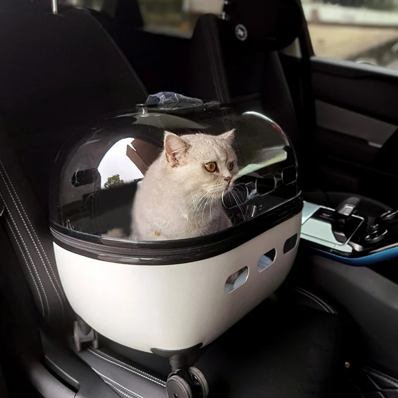 New Transparent Capsule Pet Travel Trolley Carriers Bag Stroller for 10kg Puppies Dogs Cat with Wheel