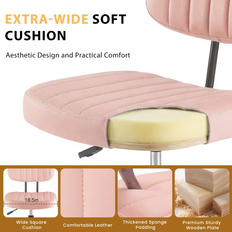 Adjustable Height Armless Office Desk Chair | Pink