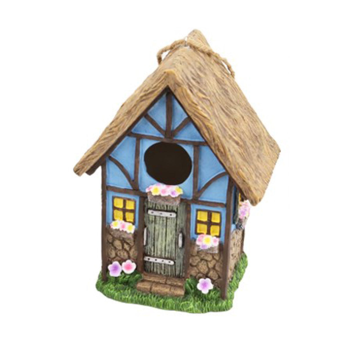 Resin Blue Cottage Bird House